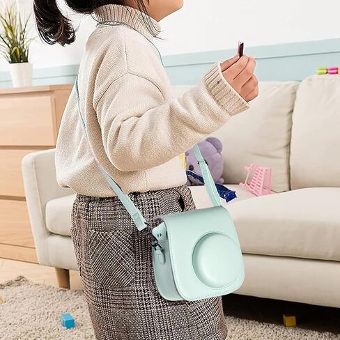 Instant mini 12 Camera Case Compatible with Instax Mini 12 11, Protective Case PU Leather Bag with Pocket and Adjustable Shoulder Strap (Mint Green) in Saudi Arabia