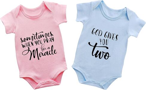 Baby Twins Bodysuits Sometimes When You Pray For A Miracle Unisex Baby Clothes Toddler Outfits Twin Romper in Kuwait