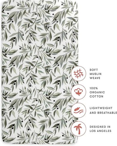 ملاءة سرير الأطفال Babyletto من القطن العضوي بنسبة 100%، معتمدة من GOTS، ملائمة 360 درجة، نسيج موسلين فائق النعومة وجيد التهوية - بوم الشاطئ in Kuwait