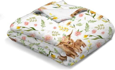 Highland Cow Boho Floral Baby Blanket Girls Boy Gift Farm Cow Yak Retro Flowers Flannel Swaddle Blanket Soft Receiving Cover Kids Nursery Bed Throw Stroller Crib Shower Gifts 30x40 in Saudi Arabia