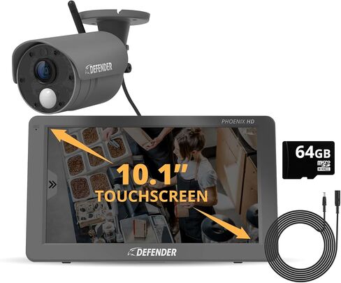 Defender Phoenix HD Wireless Security Camera System with 10.1" Touchscreen Monitor, 2 HD Outdoor Security Cameras, No WiFi Required, Includes 32GB SD Card, Extra 15ft Extension Cable & 2 Year Warranty in Saudi Arabia