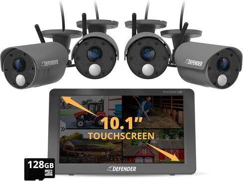 Defender Phoenix HD Wireless Security Camera System with 10.1" Touchscreen Monitor, 2 HD Outdoor Security Cameras, No WiFi Required, Includes 32GB SD Card, Extra 15ft Extension Cable & 2 Year Warranty in Saudi Arabia