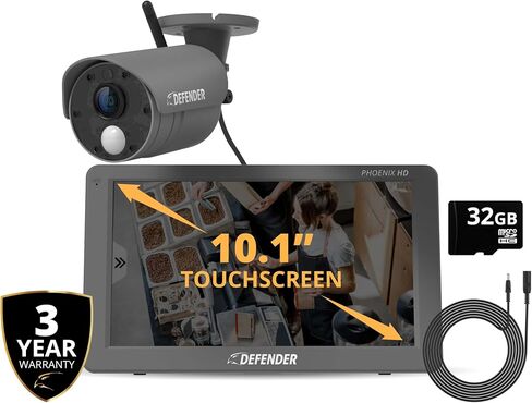 Defender Phoenix HD Wireless Security Camera System with 10.1" Touchscreen Monitor, 2 HD Outdoor Security Cameras, No WiFi Required, Includes 32GB SD Card, Extra 15ft Extension Cable & 2 Year Warranty in Saudi Arabia