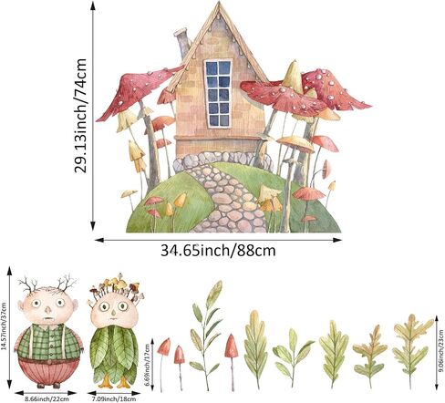 Watercolor Large Mushroom House Wall Decals Peel and Stick, Transparent PVC Rabbits Wall Stickers for Girls Bedroom Playroom Kids Room, Flower Wall Decal Decor in Saudi Arabia