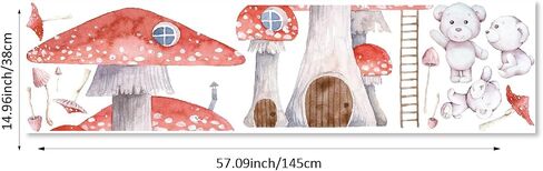 Watercolor Large Mushroom House Wall Decals Peel and Stick, Transparent PVC Rabbits Wall Stickers for Girls Bedroom Playroom Kids Room, Flower Wall Decal Decor in Saudi Arabia