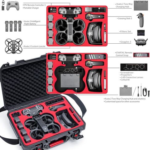 حافظة صلبة Avata 2، حقيبة حمل مقاومة للماء IP67 متوافقة مع DJI Avata 2 Fly More Combo، حافظة طائرة بدون طيار مقاومة للسقوط مع حزام كتف Avata 2 Accessories in Kuwait