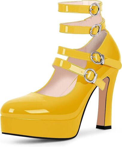 Women's Goth Plafrom Buckle Closed Toe Block High Heel Ankle Strap Mary Janes Pumps in Saudi Arabia