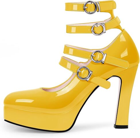 Women's Goth Plafrom Buckle Closed Toe Block High Heel Ankle Strap Mary Janes Pumps in Saudi Arabia