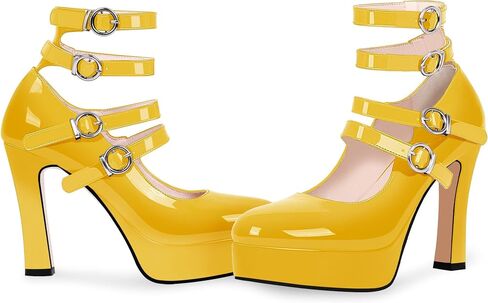 Women's Goth Plafrom Buckle Closed Toe Block High Heel Ankle Strap Mary Janes Pumps in Saudi Arabia