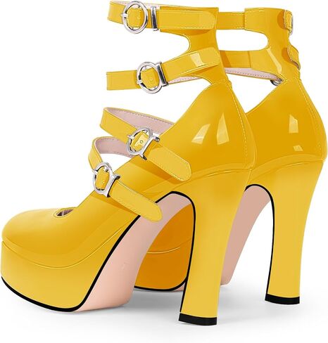 Women's Goth Plafrom Buckle Closed Toe Block High Heel Ankle Strap Mary Janes Pumps in Saudi Arabia