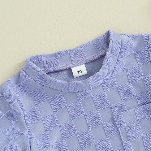 Unisex Toddler Baby Boy Girl Summer Clothes Short Sleeve T-Shirt+Shorts Checkerboard Two Piece Solid Outfit Set in Kuwait