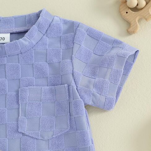 Unisex Toddler Baby Boy Girl Summer Clothes Short Sleeve T-Shirt+Shorts Checkerboard Two Piece Solid Outfit Set in Kuwait