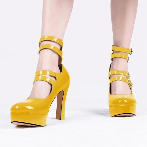 Women's Goth Plafrom Buckle Closed Toe Block High Heel Ankle Strap Mary Janes Pumps in Saudi Arabia