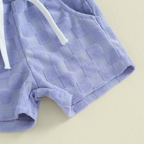 Unisex Toddler Baby Boy Girl Summer Clothes Short Sleeve T-Shirt+Shorts Checkerboard Two Piece Solid Outfit Set in Kuwait