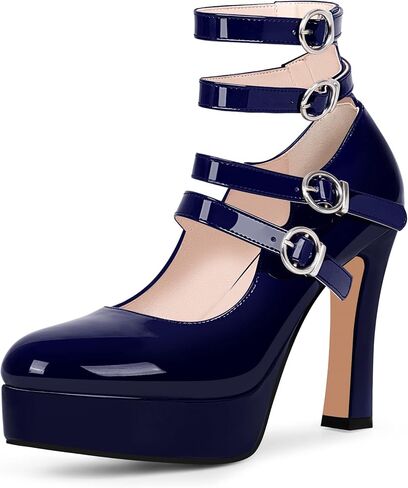Women's Goth Plafrom Buckle Closed Toe Block High Heel Ankle Strap Mary Janes Pumps in Saudi Arabia