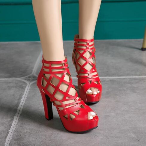 JIEEME Women's Sandals Sexy Zip Block Heel Peep Toe High Heel Platform Evening Party Ladies Pumps in Saudi Arabia