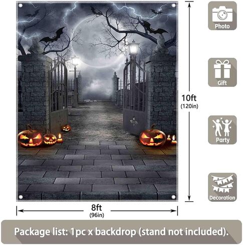 5x7ft Fabric Halloween Full Moon Night Backdrop Pumpkin Scary Graveyard Photography Background Spooky Party Decorations Banner Photo Booth Props in Kuwait