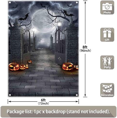 5x7ft Fabric Halloween Full Moon Night Backdrop Pumpkin Scary Graveyard Photography Background Spooky Party Decorations Banner Photo Booth Props in Kuwait