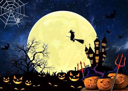 SJOLOON Halloween Backdrop Large Moon Horrible Pumpkin Photography Background Scary Party Decoration Banner Studio Props Photo Booth 11750(7x5FT) in Kuwait