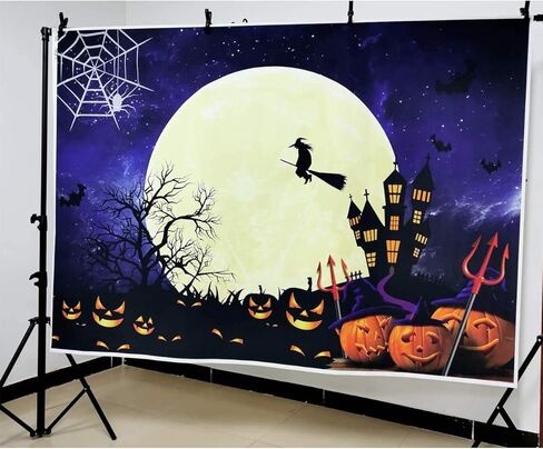 SJOLOON Halloween Backdrop Large Moon Horrible Pumpkin Photography Background Scary Party Decoration Banner Studio Props Photo Booth 11750(7x5FT) in Kuwait