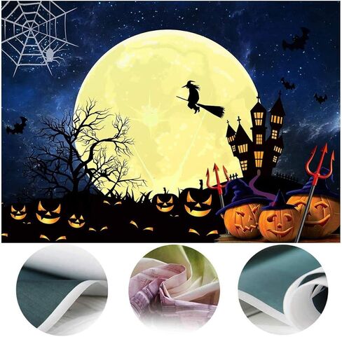 SJOLOON Halloween Backdrop Large Moon Horrible Pumpkin Photography Background Scary Party Decoration Banner Studio Props Photo Booth 11750(7x5FT) in Kuwait