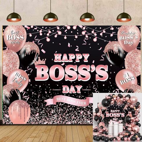 لافتة خلفية Happy Boss's Day مقاس 8×6أقدام خلفية يوم الزعيم الدولي Boss Lady Female Best Boss Ever Party لافتة زينة للنساء في يوم الرئيس الداخلي والخارجي (96x72 بوصة) in Kuwait