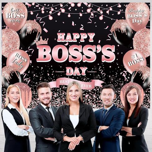 Happy Boss's Day Backdrop Banner 8x6FT International Boss Day Background Boss Lady Female Best Boss Ever Party Decorations Banner for Women Boss's Day Indoor Outdoor Office Photo Banner (96x72 inch) in Saudi Arabia