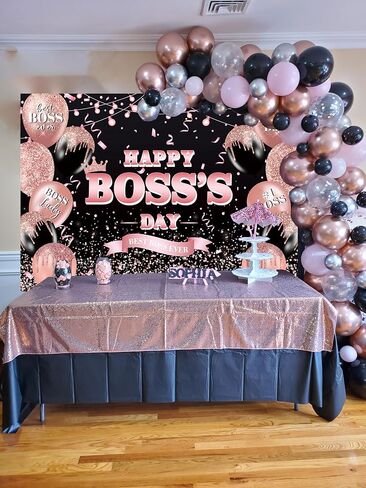 Happy Boss's Day Backdrop Banner 8x6FT International Boss Day Background Boss Lady Female Best Boss Ever Party Decorations Banner for Women Boss's Day Indoor Outdoor Office Photo Banner (96x72 inch) in Saudi Arabia