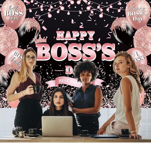 لافتة خلفية Happy Boss's Day مقاس 8×6أقدام خلفية يوم الزعيم الدولي Boss Lady Female Best Boss Ever Party لافتة زينة للنساء في يوم الرئيس الداخلي والخارجي (96x72 بوصة) in Kuwait