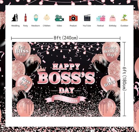 Happy Boss's Day Backdrop Banner 8x6FT International Boss Day Background Boss Lady Female Best Boss Ever Party Decorations Banner for Women Boss's Day Indoor Outdoor Office Photo Banner (96x72 inch) in Saudi Arabia
