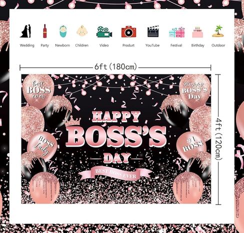 لافتة خلفية Happy Boss's Day مقاس 8×6أقدام خلفية يوم الزعيم الدولي Boss Lady Female Best Boss Ever Party لافتة زينة للنساء في يوم الرئيس الداخلي والخارجي (96x72 بوصة) in Kuwait