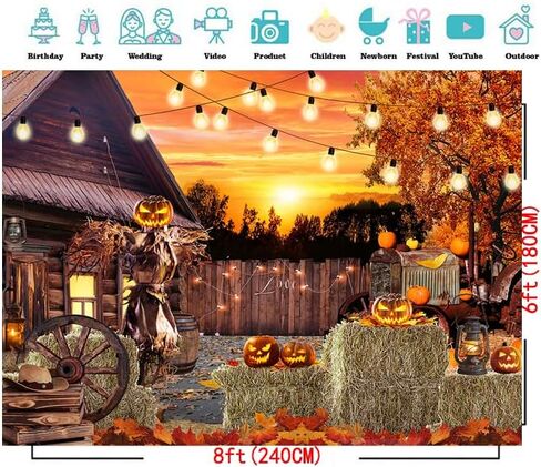 CYLYH 8x6ft Halloween Photography Backdrop Hallowmas Eve Gloomy Devil Pumpkin Scarecrow Background Horrible Scary Nightmare Party Banner in Kuwait
