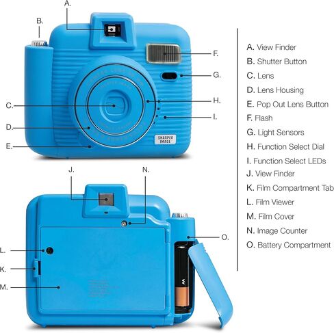 كاميرا SHARPER IMAGE الفورية مزودة بفلاش و5 أوضاع إضاءة، متوافقة مع فيلم Mini Film الفوري، باللون الأزرق in Kuwait