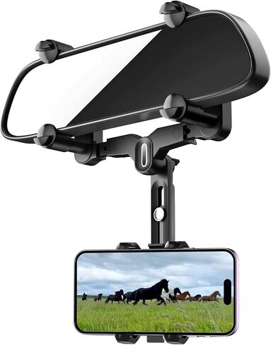 Phone Mount for Car, Rear View Mirror Phone Holder, 360 Rotatable and Retractable Phone Holder for Trucks/Bus/SUV/MPV Compatible, with iPhone iOS Android All 4-7 in Cell Phones, Black in Saudi Arabia