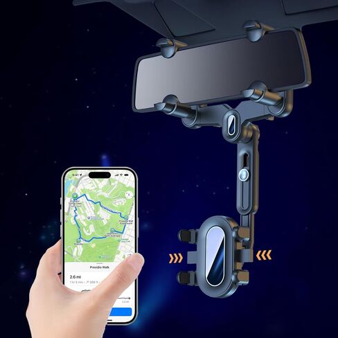 Phone Mount for Car, Rear View Mirror Phone Holder, 360 Rotatable and Retractable Phone Holder for Trucks/Bus/SUV/MPV Compatible, with iPhone iOS Android All 4-7 in Cell Phones, Black in Saudi Arabia