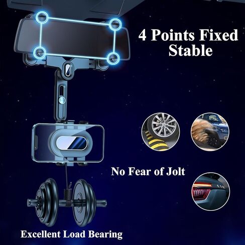 Phone Mount for Car, Rear View Mirror Phone Holder, 360 Rotatable and Retractable Phone Holder for Trucks/Bus/SUV/MPV Compatible, with iPhone iOS Android All 4-7 in Cell Phones, Black in Saudi Arabia