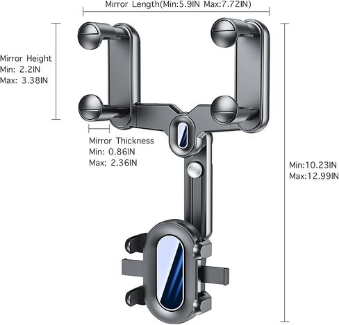 Phone Mount for Car, Rear View Mirror Phone Holder, 360 Rotatable and Retractable Phone Holder for Trucks/Bus/SUV/MPV Compatible, with iPhone iOS Android All 4-7 in Cell Phones, Black in Saudi Arabia