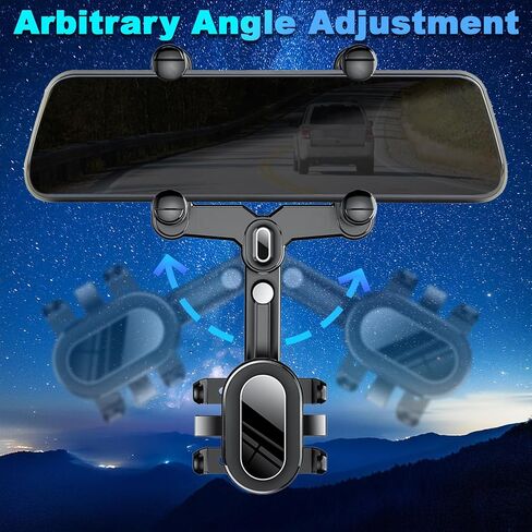 Phone Mount for Car, Rear View Mirror Phone Holder, 360 Rotatable and Retractable Phone Holder for Trucks/Bus/SUV/MPV Compatible, with iPhone iOS Android All 4-7 in Cell Phones, Black in Saudi Arabia