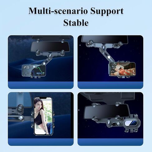 Phone Mount for Car, Rear View Mirror Phone Holder, 360 Rotatable and Retractable Phone Holder for Trucks/Bus/SUV/MPV Compatible, with iPhone iOS Android All 4-7 in Cell Phones, Black in Saudi Arabia