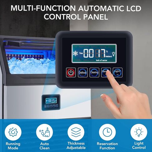 Ice Maker, Commercial Ice Machine, 200LBS/24H, Stainless Steel Ice Machine Ready in 5-15Mins, Freestanding Ice Maker with Ice Scoops, Self-Cleaning for Home Bar 120V/60Hz/420W in Saudi Arabia