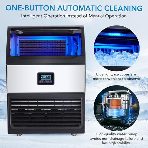 Ice Maker, Commercial Ice Machine, 200LBS/24H, Stainless Steel Ice Machine Ready in 5-15Mins, Freestanding Ice Maker with Ice Scoops, Self-Cleaning for Home Bar 120V/60Hz/420W in Saudi Arabia