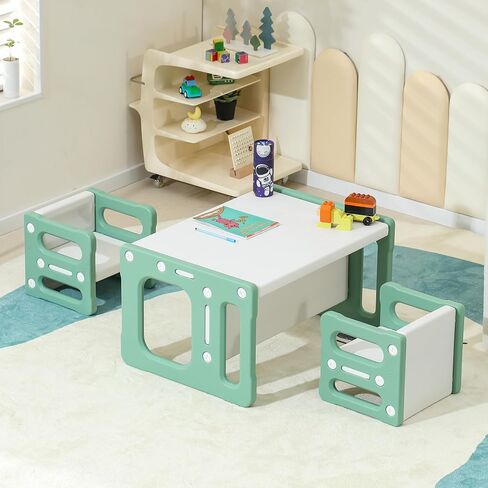 Table and Chair Set, Height-Adjustable Toddler Table and Chair Set, Montessori Table Chair for Ages 3-8, Toddler Chairs for Table, Childrens Table for Classroom, Green in Saudi Arabia