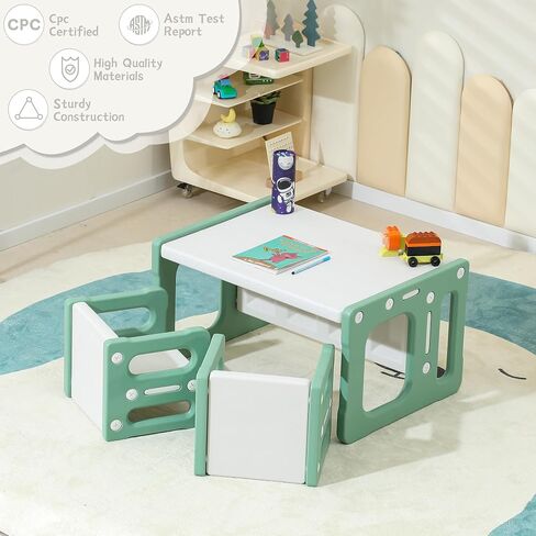 Table and Chair Set, Height-Adjustable Toddler Table and Chair Set, Montessori Table Chair for Ages 3-8, Toddler Chairs for Table, Childrens Table for Classroom, Green in Saudi Arabia