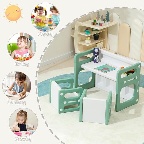 Table and Chair Set, Height-Adjustable Toddler Table and Chair Set, Montessori Table Chair for Ages 3-8, Toddler Chairs for Table, Childrens Table for Classroom, Green in Saudi Arabia