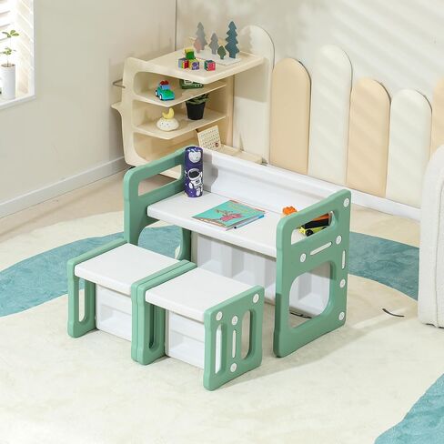 Table and Chair Set, Height-Adjustable Toddler Table and Chair Set, Montessori Table Chair for Ages 3-8, Toddler Chairs for Table, Childrens Table for Classroom, Green in Saudi Arabia