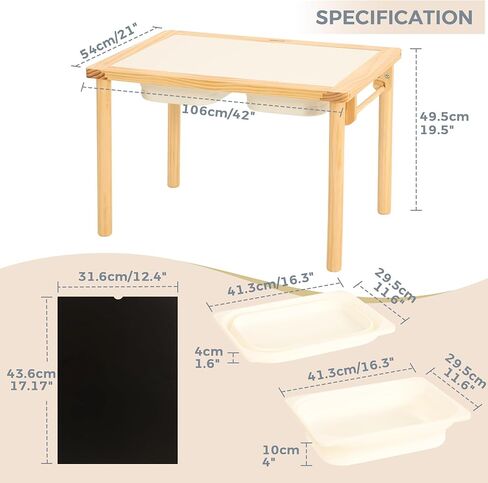 Sensory Table with 2 Foldable Storage Bins, Multifunction Wooden Sand and Water Table with Double-Side Board & Paper Roll Dispenser, Activity Game Table, Indoor Outdoor Use, for Kids in Saudi Arabia
