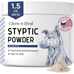 Chew + Heal Labs Styptic Powder for Dogs, Cats, and Other Animals - .5 oz - Quick Stop Bleeding Powder for Clipping Nails, and Other Minor Cuts - Blood Stop