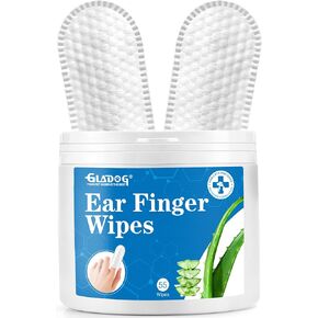 GLADOG Dog Ear Cleaner Finger Wipes, Ear Finger Wipes for Dogs Cats, Gently Removes Dirt & Odor, Dissolves Wax Build-Up, Easy to Use, Ear Cleaning Finger Wipes for Dogs, Natural Ingredients - 55 Count