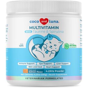 Multivitamin for Cats - 4oz Powder - L-Lysine, Taurine, and Spirulina for Immune Support and Eye Health - Fish Oil & Vitamins for Skin and Heart Health. (for Cats)