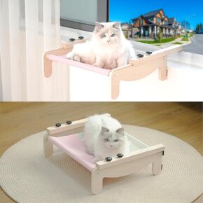 Cat Window Perch, Wooden Window Perch for Cats Inside, 2 in1 Cat Hammock for Window, Versatile Cat Window Bed, Multi Installation Place Window Cat Bed for Windowsill Bedside Drawer and Cabinet